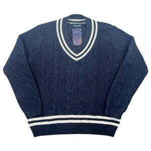 NWT Brandy Melville Preppy Knit Varsity V-Neck Sweater Navy Cream Oversized - OS